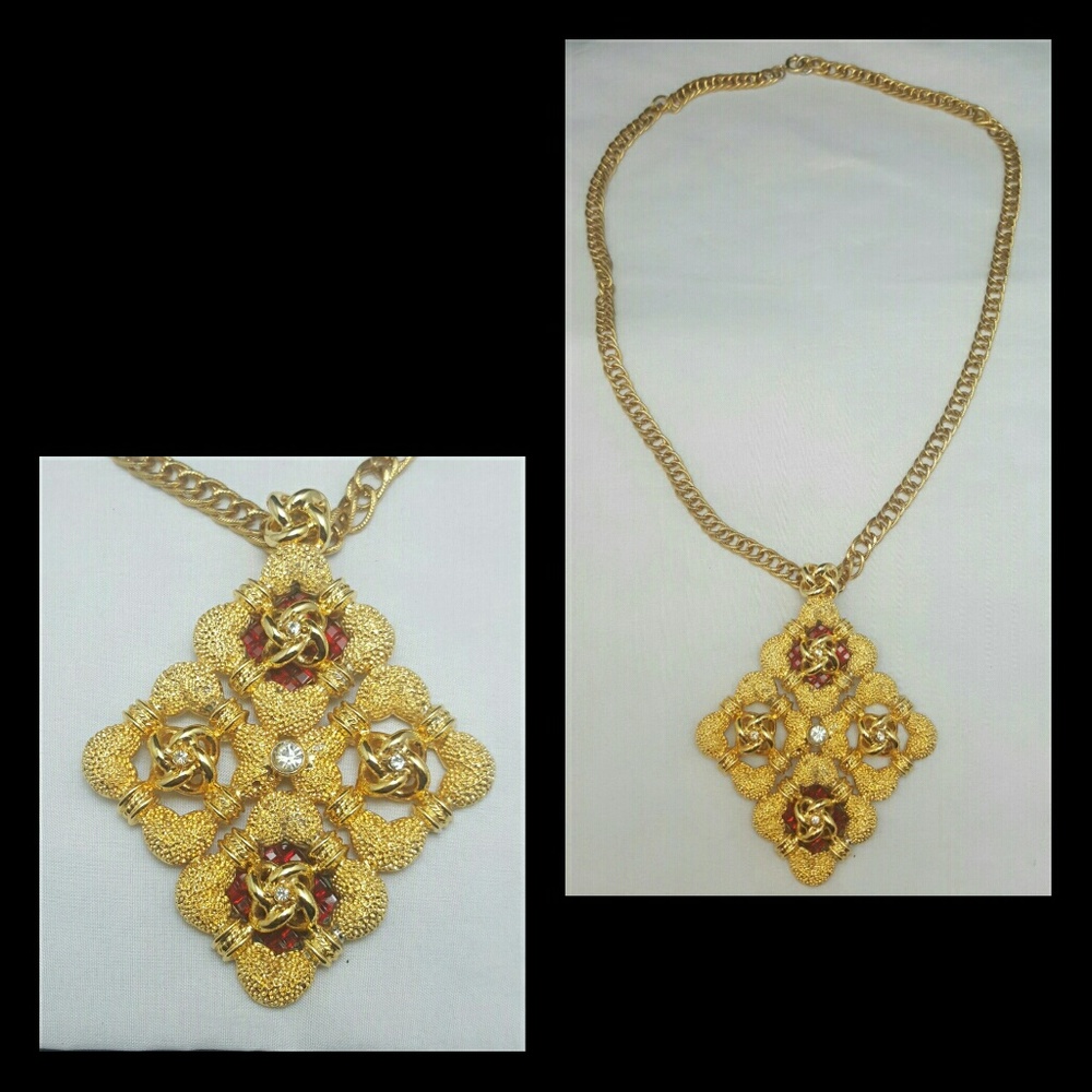 Vintage Lucien Piccard Gold Rhinestone Necklace